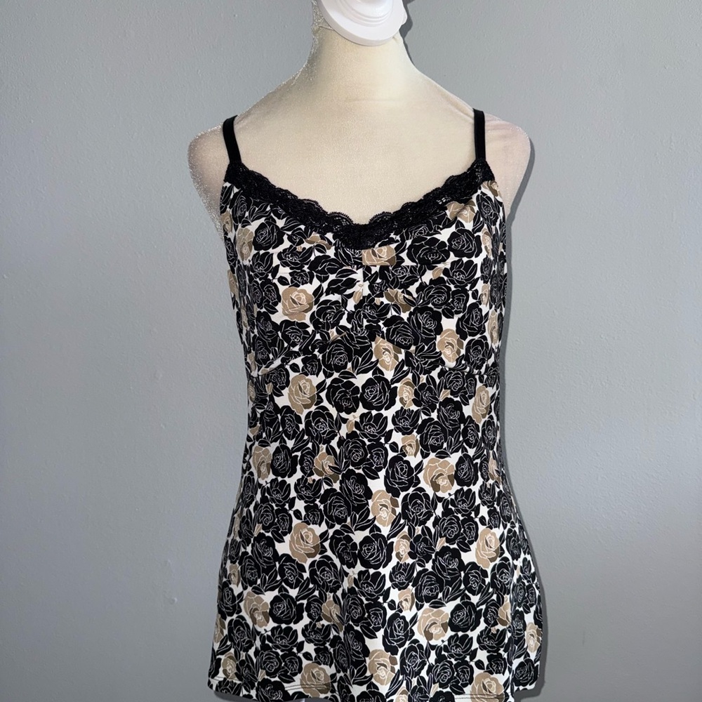 White House Black Market Black & Beige Floral Camisole